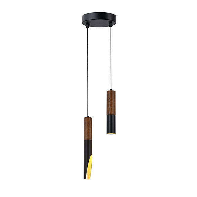 2-light wooden pendant lights cluster walnut color black finish for rasturant